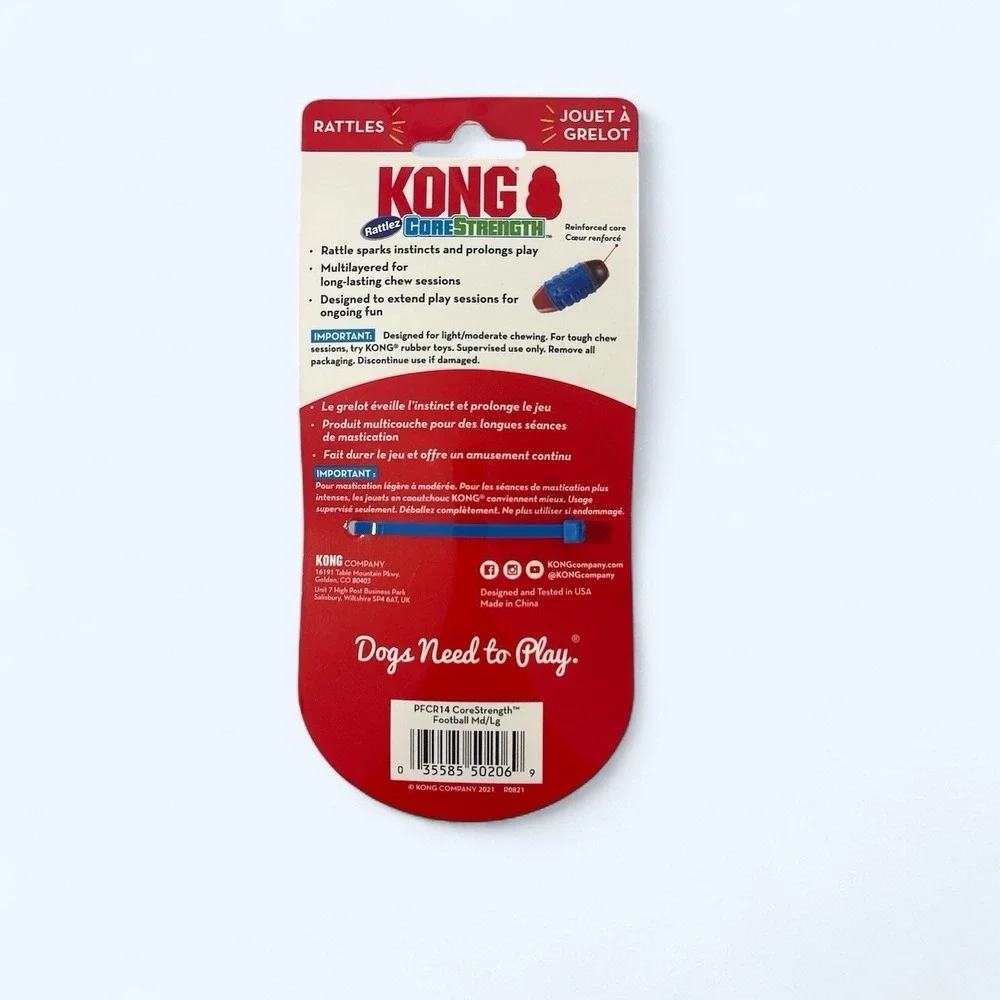 KONG CoreStrength Rattlez Durable Football MEDIUM/LARGE Fetch & Chew Dog Toy